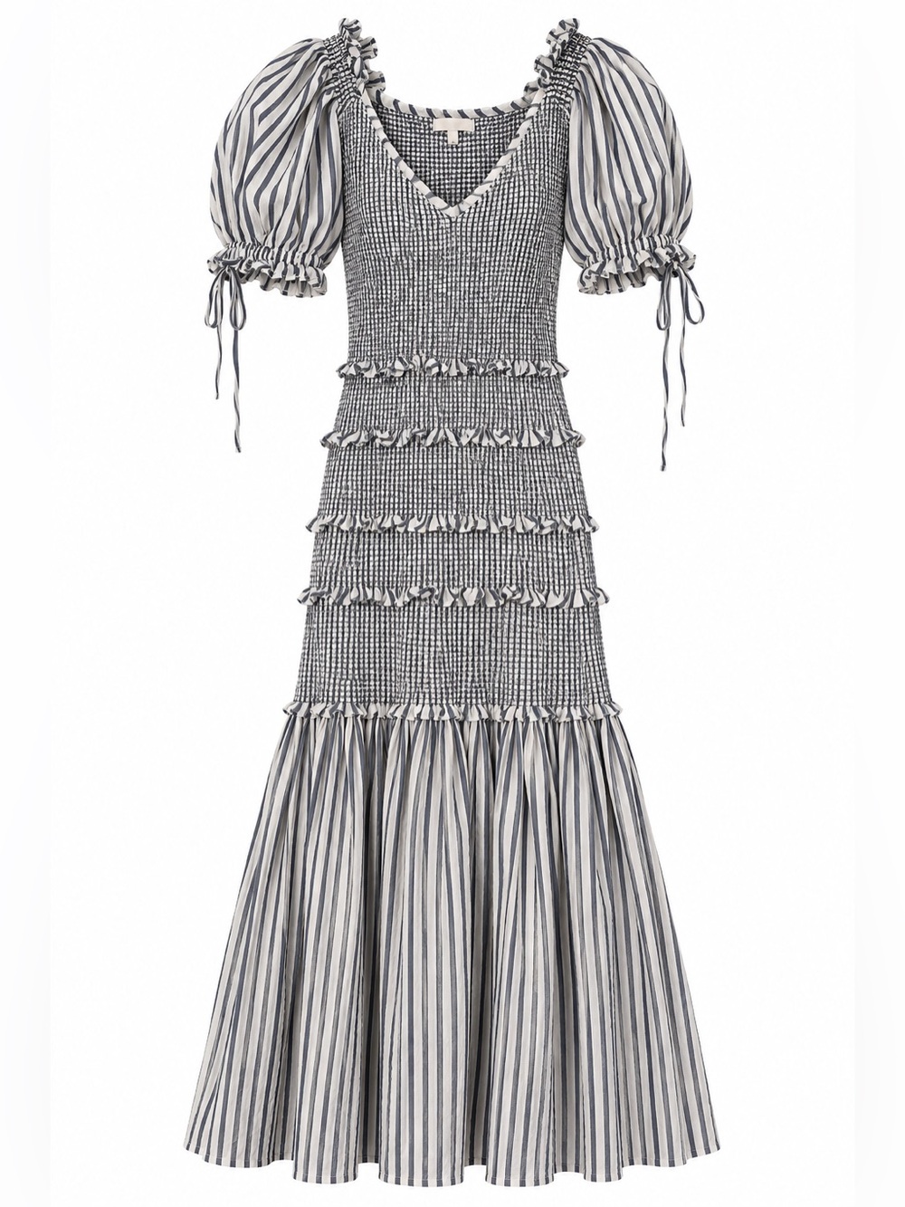 LoveShackFancy Blue & White Striped Smocked Maxi Dress